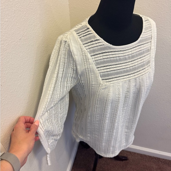 2 FOR $20 Express White Lace Puff Sleeve Blouse Top Peasant Boho 3/4 Sleeve M - Picture 3 of 10